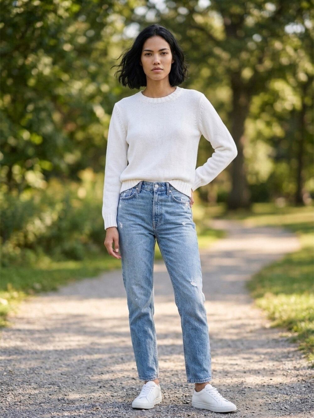 Y2K J Crew Knit Cotton Ivory Pullover Sweater Womens Medium Academia Crewneck